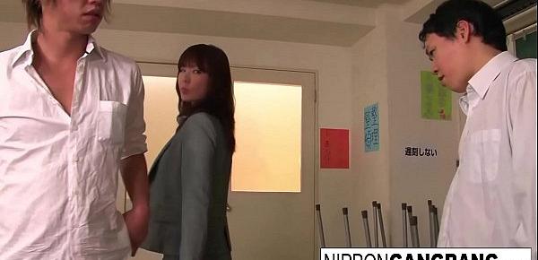  Beautiful Japanese babe is gangbanged in the classroom